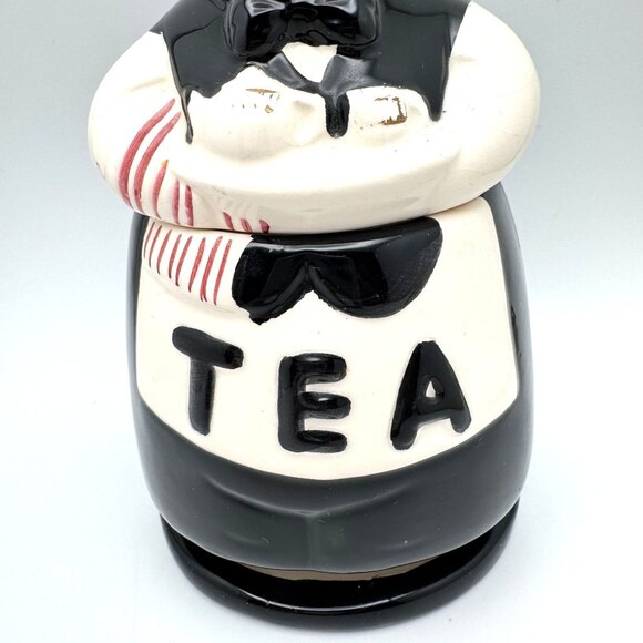 Vintage Ceramic Waiter Tea Canister Dispenser With Lid - 6.5" Black & White - Picture 11 of 11